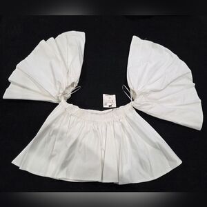 Zara White Puff Sleeve Peplum Blouse Romantic Cottagecore Poplin Crop Top Small